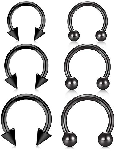 Longita 6 Piezas 16G Acero Inoxidable Herradura Nariz Aro Anillos Ceja Labio Oreja Anillos Tragus Pendientes Septum Piercing Oreja Helix Cartilago Daith Conch Piercing Joyería Diámetro 8-12mm-Nergo