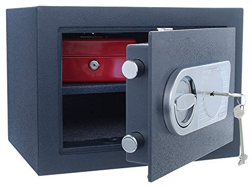 SafeHero Möbeltresor Klasse 0/N EN 1143-1 Secureo Harrier 1 | H270xB370xT280 mm | 23 kg | Doppelbartschloss | Feuerfalz für Basis-Brandschutz