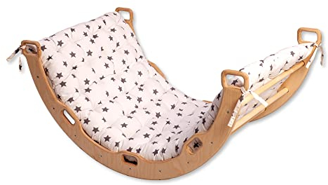 Kidodido Kletterbogen –Montessori – Bogen mit Kissen | Wippe für Drinnen | Bogenwippe für Kinder | Unisex Drinnen und Draußen Kleinkind Kletter Bogen (Groß Kletterbogen mit Sterne Kissen)