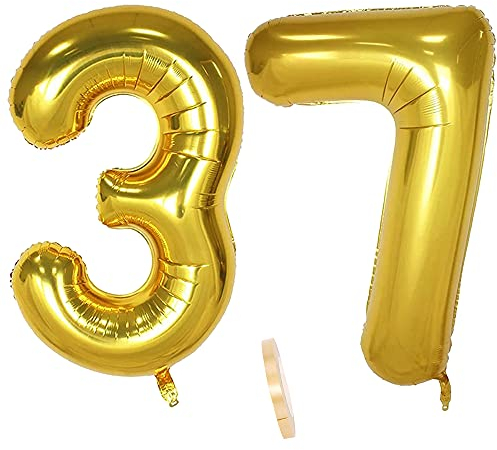 Folienballon Zahl Deko Gold 37 für Frauen Männer, XXL 100cm Riesen Nummer Aufblasbar Helium Ballon Figuren Zahlen Luftballons für 37. Jahre Mann Frau Geburtstag Hochzeit Jubiläum Party Dekoration