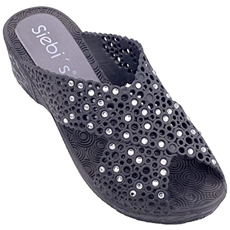 Siebi's Ciabatte da bagno da donna – Thira – buona tenuta – con zeppa da donna – vestono piccole, grigio., 39 EU X-Stretta