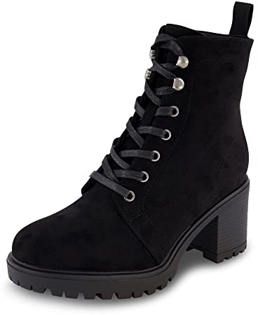 CUSHIONAIRE James Combat Boots for Women, Chunky Heel Lace Up Ankle Boots with Supportive Cushion Footbed, BLACK 9