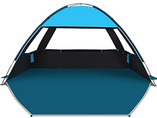 COMMOUDS Strandmuschelnz für 4-6 Personen, UPF 50+ Strand-Sonnenschutzzelt mit Dunkler Überdachung, Strand-Sonnenschirm Leicht, Einfach Aufzubauen Und Zu Tragen Strandzelt