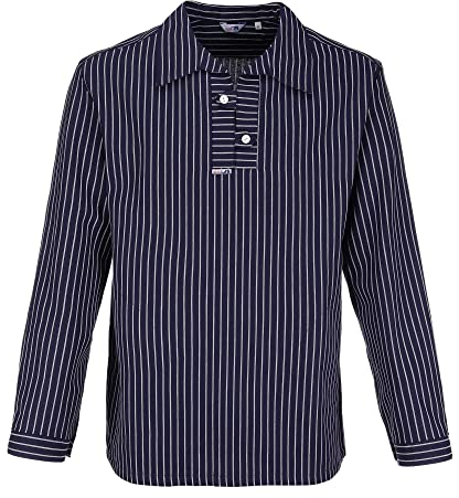 modAS Unisex Takelhemd mit Streifen - Maritimes Fischerhemd in bequemer Schlupfform in Blau mit Breiten Streifen Größe Damen 38 - Herren 44