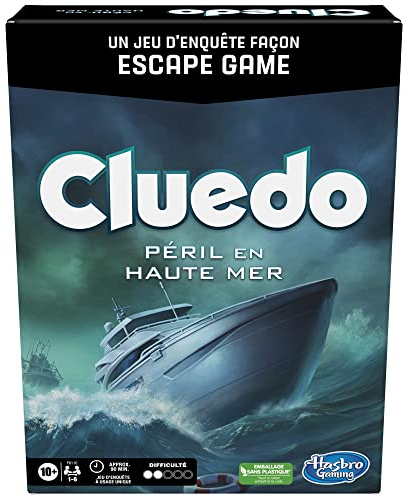 Hasbro Gaming Cluedo Péril på öppet hav, utredningsspel Escape Game, kooperativt brädspel för 1 till 6 spelare (fransk version)