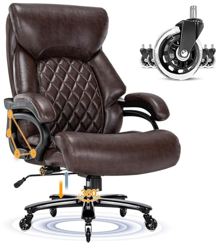Big and Tall Office Chair for Heavy People, 500LBS High Back Extra Wide Heavy Duty Executive Office Chair Comfortable for Home Office, Large Computer Desk Chair with Adjustable Lumbar Support Brown