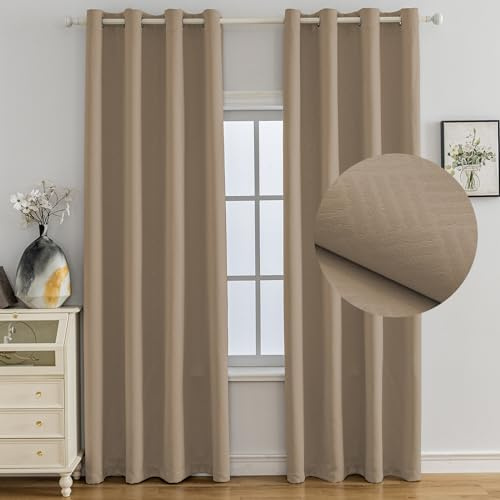 Ystyle Cortinas Termicas Aislantes Frio y Calor Opacas Dormitorio 2 Piezas, 140x240 CM, Modernas Blackout Cortinas con Ojales para Habitacion Salon, Caffè Chiaro