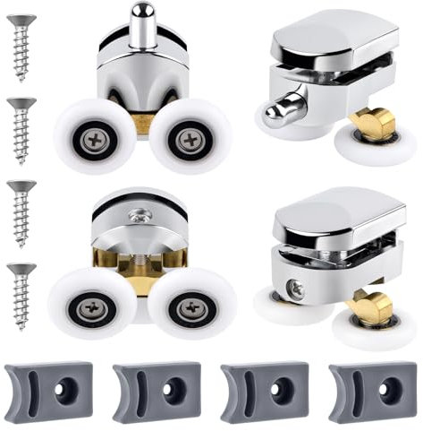 MINISOISO Lot de 4 Roulettes de Porte de Douche, 25 mm Roulettes de Douche à Double Porte Coulissante, Rouleaux de Remplacement pour portes en verre de 4 à 6 mm d'épaisseur