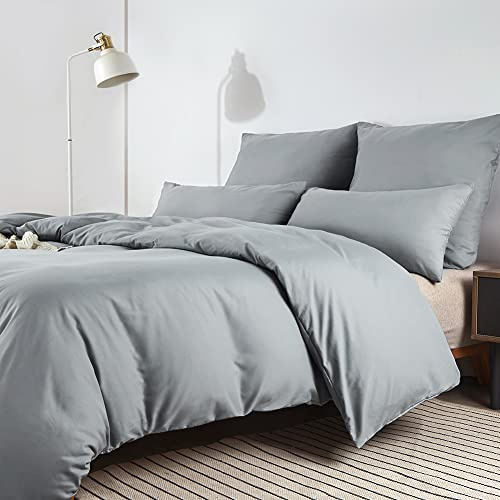 Soifox Sängkläder 180 x 200 grå – tillverkad av mikrofiber, strykfritt och skrynkelfritt påslakan 180 x 200 set med 80 x 80 cm, set om 2, sängkläder med dragkedja