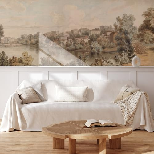 MUDECOR Wall Mural Vintage Countryside Village Illustrations Not Peel and Stick, Non-Woven Wallpaper Wall Decoration for Bedroom Living Room - 48x120