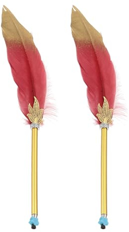 PATIKIL Fjäder kulspetspenna, 2 st 0,5 mm fluffig vintage bläckpenna raffinerad pläterad stav fjäderpenna för kontorsmaterial kalligrafi skrift signatur gäst bröllopspresent, mörkröd