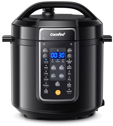 COMFEE’ 12-in-1 Electric Pressure Cooker, Instant Multi, Non-Stick Pot, Yogurt Maker, Rice Cooker, Slow, Sauté Steamer, Pressure Cooker 6 Quart Black