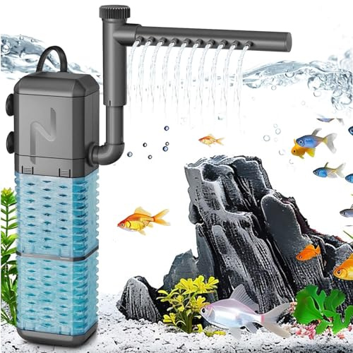 BONJUME Filtro De Acuario, Ajustable De 600 L/H Filtro De Esponja para Acuario Filtro Interno con Barra Rociadora 6W Bomba De Agua Sumergible Silenciosa para para Tanque Pequeño De hasta 150L