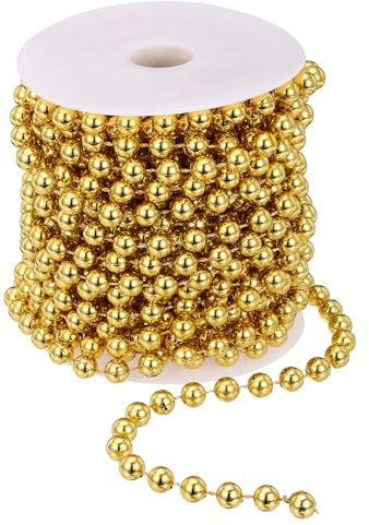 PATIKIL 33 Piedi Collana di Perle 8 mm Ghirlanda di Perle Finta Bobina Filo Catena Perline per Decorazioni Matrimonio Fiori Albero di Natale Artigianato Fai Da Te, Oro