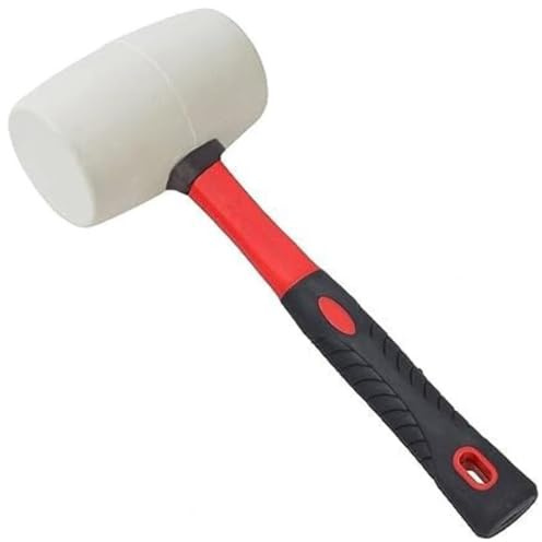 Dunnet Tools Mazo de goma blanca resistente de 450 g con mango de fibra de vidrio, martillo de goma antimarcas, con agarre TPR, ideal para azulejos, albañilería y mazos de camping
