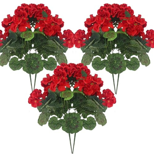 Jorzer 6 st konstgjorda pelargon 35 cm verklighetstrogna blommor med justerbara grenar långvarigt livfullt silke pelargon för inomhus, utomhus, röd