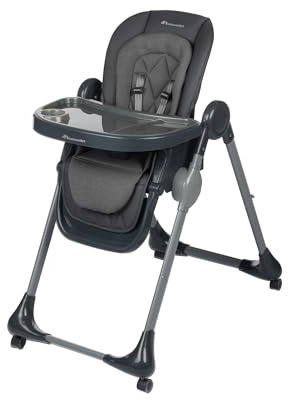 Bebeconfort Olea, Babyhochstuhl, 0–3 Jahre, 0–15 kg, verstellbarer Hochstuhl, 9 Höhen & 3 Liegepositionen, gut zu reinigen, leicht bewegbar mit 4 schwenkbaren Rädern, zusammenklappbar, Tinted Graphite