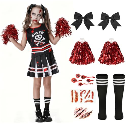 CIRCKOPS Halloween Zombie Cheerleader Costume for Girls Party, 6-7Y Black