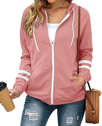 Jhsnjnr Veste de survêtement pour femme avec capuche à manches longues et fermeture éclair - Veste polaire de sport - Veste de jogging