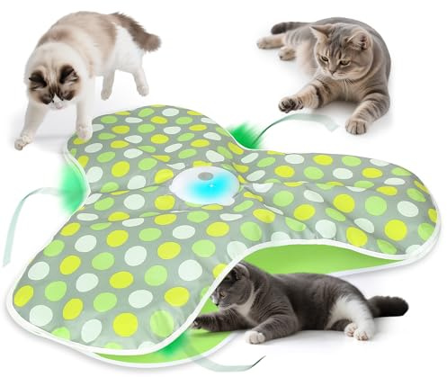 IOKHEIRA Interactive Cat Toy, Hide and Seek Cat Toys, Automatic Cat Toy with Moving Feather, Rechargeable Kitten Toys, Kitten Toys for Indoor Cats