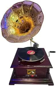Original Working HMV Gramophone - Tocadiscos de fonógrafo vintage de cuerda con gramófono de 78 RPM - Reproductor de música retro y elegante decoración para el hogar y la oficina