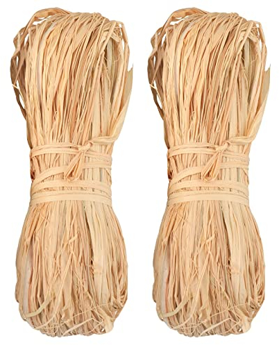 KINGLAKE 100g Natural Raffia Bundles, Garden Raffia String for Gift Wrapping, Crafts, Florist Bouquets, Decoration, Gardening, Weaving, 2 Pack x 50g