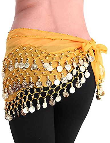 YiLang Ceinture Danse Orientale Femme Fille Foulard Danse du Ventre Belly Dance Soie Foulard à Sequin Écharpe Déguisement, amarillo, Talla única