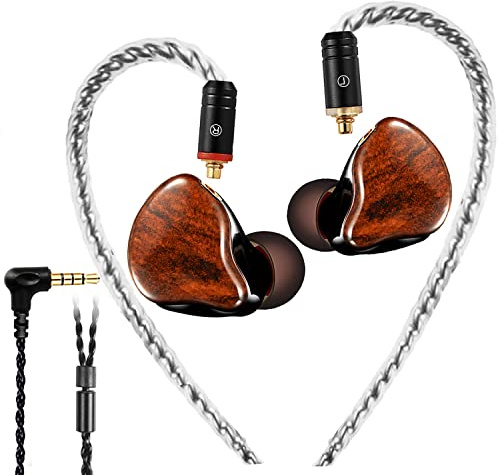 Famedy In Ear Monitors Earbuds Wired Earphone Dual Drivers with MMCX Detachable Cables, Noise-Isolating for Musicians, Sweatproof Sports (Wood Grain, no Mic)