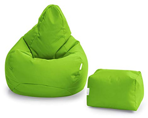 Loft 25 Bean Bag Gamer Chair | Outdoor Indoor Living Room BeanBag Seat | Water Resistant | Ergonomic Design for Body Support | Durable & Comfortable (Bean Bag + Footstool, Lime)