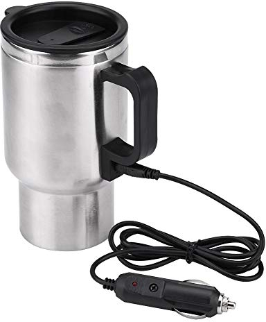 KIMISS 12V 450ml Car Electric Kettle, Stainless Steel Travel Heating Cup Coffee Tea Cup Mug for Van Lorry Caravan