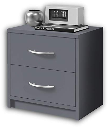 Stella Trading PEPE Table De Chevet, Gris Graphite, Table De Nuit Sobre Avec 2 Tiroirs, Convient Pour Tout Lit Et Toute Chambre, 39 x 39 x 28 cm (L/H/P)