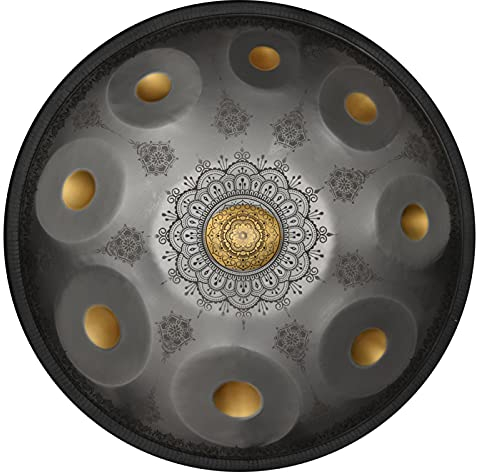 YUANZHOU Handpan Zungentrommel 22 Zoll Mandala Tank Drum Stahl Percussion Drum Instrument Mit Reisetasche 440hz,Silver-9Notes