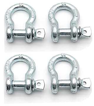 D Ring Shackles, 3/8 Inch,Silvery, Heavy Duty Forged with 1 Ton Capacity. (4 Pack)