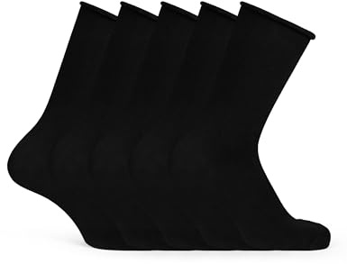 Basic Treasure 5 paia di calzini in bambù da donna, calzini da donna, neri, calze da donna senza elastico, calzini neri da donna, Nero, 39-42