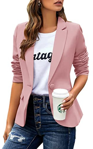 Womens Casual Blazers Long Sleeve Lapel Button Slim Work Office Blazer Jacket(Pink,Medium)