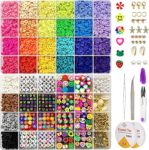 Clay Perlen zum Auffädeln, 6160 Stück 6mm Polymer Heishi Perlen Flache Runde Abstandshalter Perlen Set mit Brief Perlen für Armbänder Armbänder, Schmuck, Halsketten, Ohrringe und Kunsthandwerk