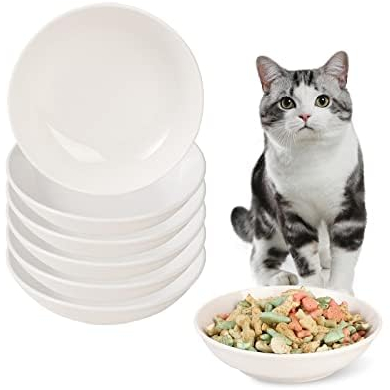 Katzennäpfe aus Keramik Katzennapf Set - 6 Stück Futternapf für Katzen im minimalistischen Stil - Breit, Flach, schnurrhaarfreundlich - mikrowellen- und spülmaschinenfest - 250 ml