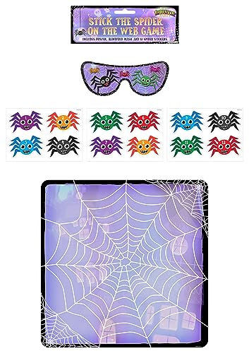 HENBRANDT Stick the Spider on the Web 14 Piece Halloween Party Game for Boys and Girls Unisex Toys Spooky Party Games for Kids Trick or Treat Halloween Activity Game, Purple, 41 x 41 cm (V51 826)