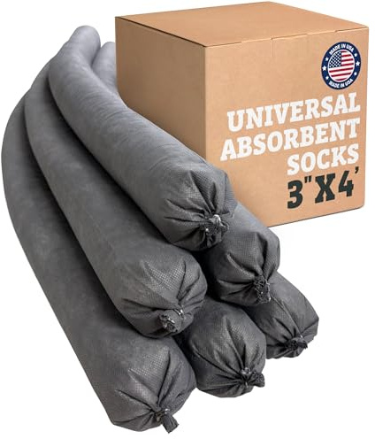 Intermountain Absorbents Universal Absorbent Socks for Leaks and Spills - 3x4' (6 Pack) 1 Gallon per Industrial Absorbent Socks - Oil Spill, Water Socks & Oil Cleanup Absorbers, Safety Spill Sock