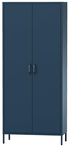 Jan Nowak Kleiderschrank 2 Türig, Metallschrank Glitzernd - Flavio | Ablagen, Kleiderstange, Magnetverschluss | Garderobenschrank für Schlafzimmer, Kinderzimmer | 80 x 185 x 45 cm | Dunkelblau