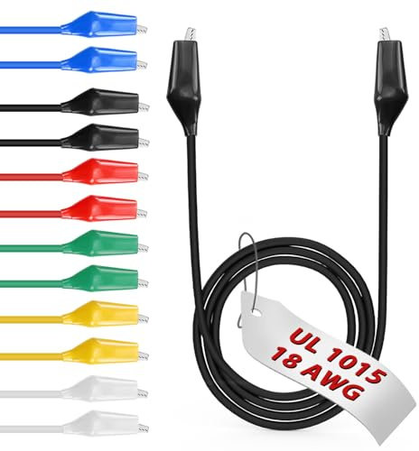 12pcs/20in. Alligator Clips Electrical with Wires UL1015/18AWG, 6 Colors Jumper Test Leads Set, 1.77in. Clips Soldered with Wires- EDGELEC