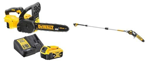 Tronçonneuse Elagueuse XR 18V (1x 5Ah) Li-Ion DEWALT DCM565P1 & Élagueuse sur Perche Brushless XR 18V 5AH Li-Ion - Élagueuse sans Fil - 4,5 m de Portée