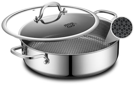 Saute Pan,Hybrid Non Stick 5 Quart Everyday Braiser pan,Chicken Fryer, PFOA Free Cookware,12 inch Deep Frying Pans with Lid,Dishwasher and Oven Safe,Works on Induction,Ceramic and Gas Cooktops