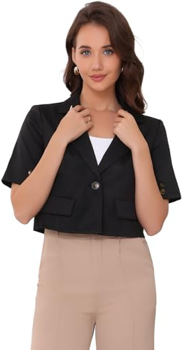 Allegra K Donna Blazer Corto da Lavoro Casual, A Maniche Corte, con Un Bottone Nero L