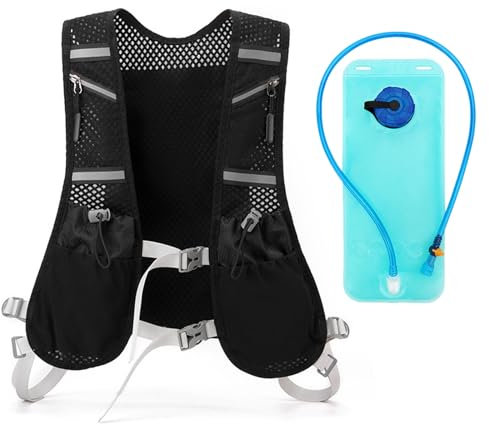 Staiko Laufweste für Damen und Herren Reflektierender Trinkweste Laufen mit 2L Wasserflasche, Running Vest Leicht Verstellbare Brustgurte Atmungsaktive Trinkrucksack für Laufen, Radfahren