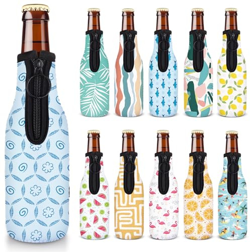 Summer Beer Bottle Insulator Sleeve Zip-up Bottle Jackets 12oz Non-Slip Thick Neoprene Drink Cooler for Party Bulk, 11 Packs