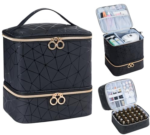 Uross Nagellack Organizer für 30 Nagellackflaschen und 1 LED-Nagellampe, Nagellack Aufbewahrung Tasche für Nageldesign Zubehör（Schwarz）