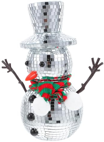 GARVALON Miniature Snowman Disco Ball Reflective Mirror Surface Christmas Snowman Decorations for Home Party Tabletop Display Winter Holiday Festive Decor Figurine