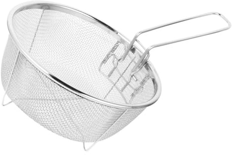 IMIKEYA Cesta para Freír Redonda de Acero Inoxidable con Mango Plegable Cesta para y Colador para Patatas Aros de Cebolla y Olla Freidora