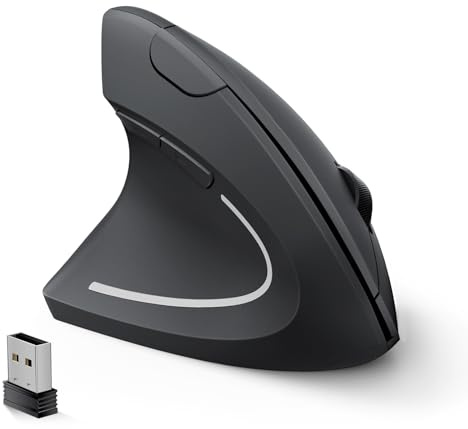 Lekvey Left Handed Ergonomic Mouse, Vertical Wireless Mouse for Left Hand, 2.4G USB Carpal Tunnel Lefty Mouse, 3 Adjustable DPI, 6 Buttons, for Laptop, PC, Computer, Mac, Windows, Desktop - Black